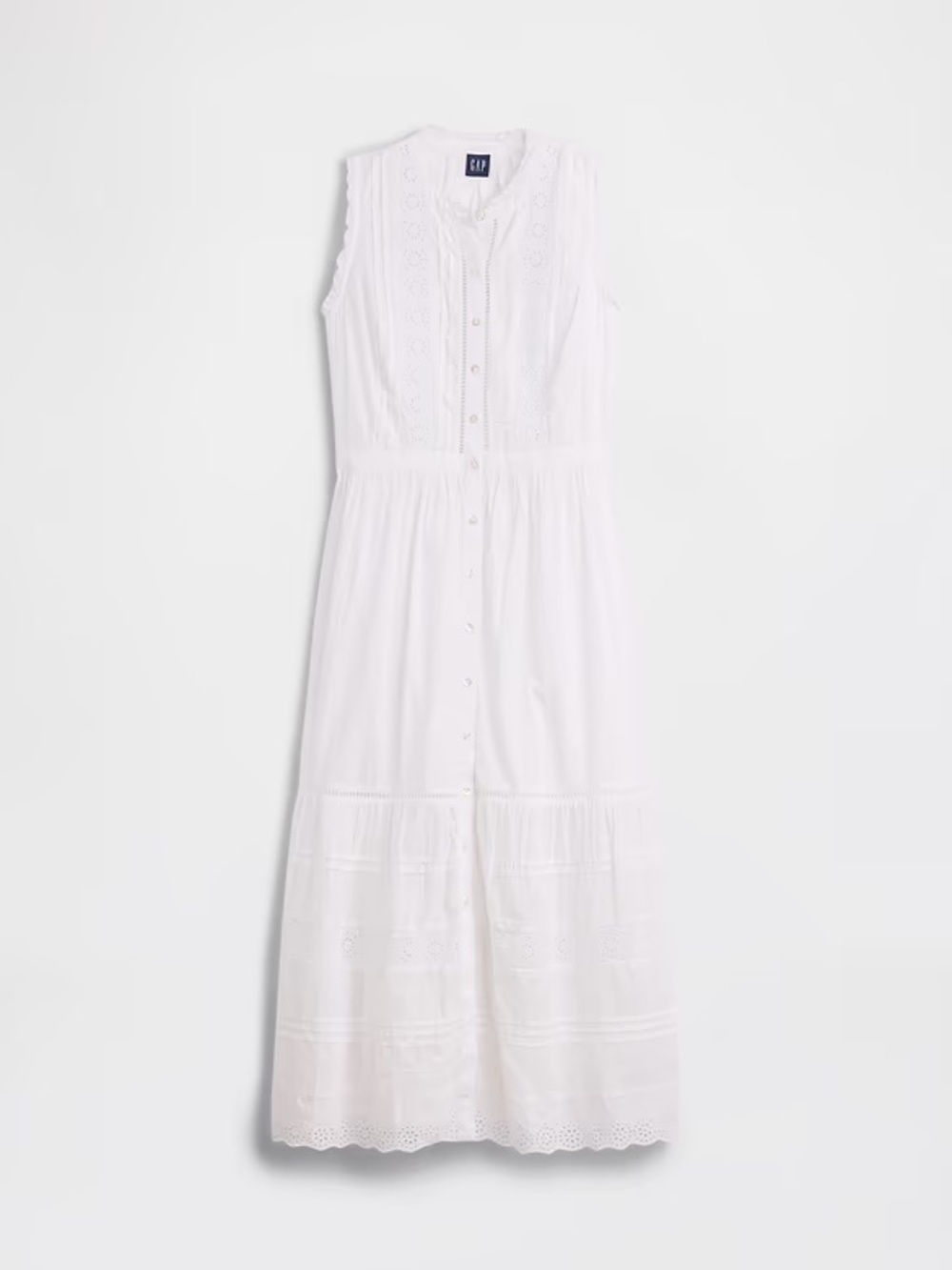 NWT! GAP White Lace-Trim Tiered Midi Shirtdress - Medium 🪂 - Picture 5 of 7